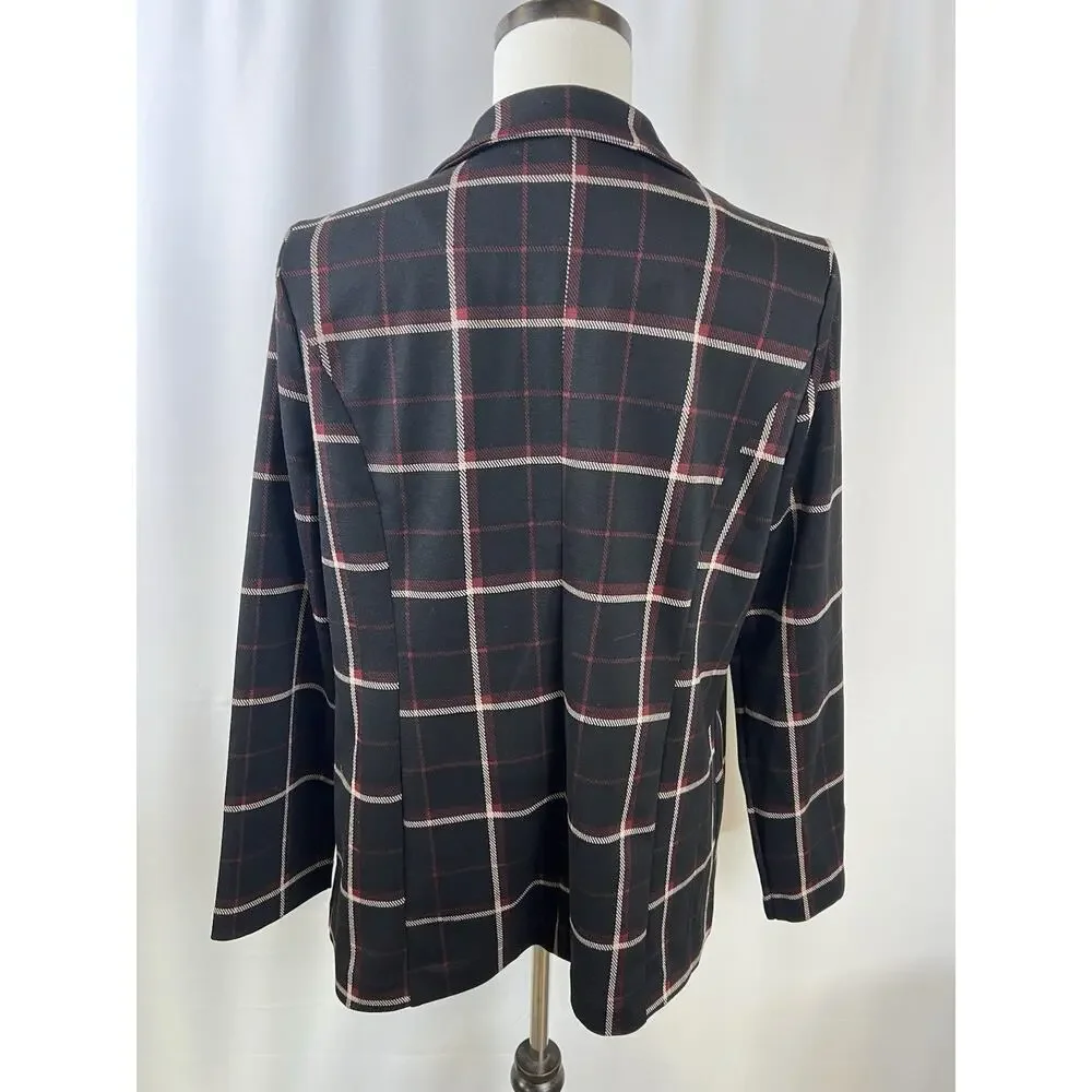 Liverpool Los Angeles Boyfriend Blazer Plaid Open Front Relax Pockets Women's XL